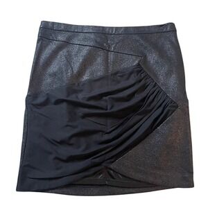 Bebe Black Metallic Ruched Asymmetrical Mini Skirt‎ S/P